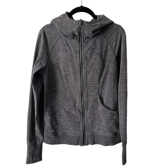 Lululemon Activewear Jacket Full Zip Hooded Stretch Thumbholes Gray Black 6 - Picture 1 of 9